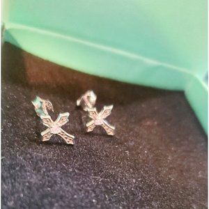 Silver Tone Cross Pierced Earrings with Clear Rhinestones Religious Jewelry